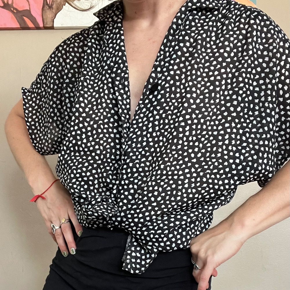 Black and White Spotted button down shirt